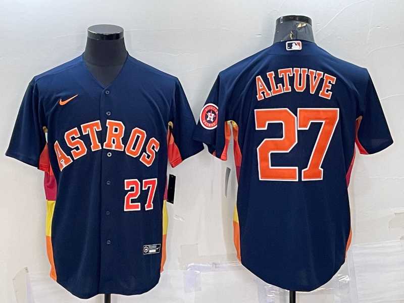 Mens Houston Astros #27 Jose Altuve Number Navy Blue With Patch Stitched MLB Cool Base Nike Jersey